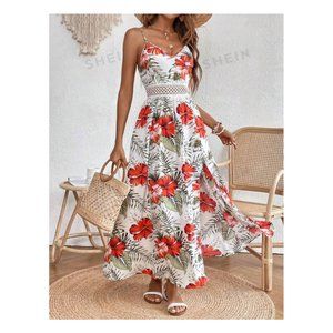 Maxi Sundress with Embroidered High Waist Detail & Side Slit  SMALL NIB